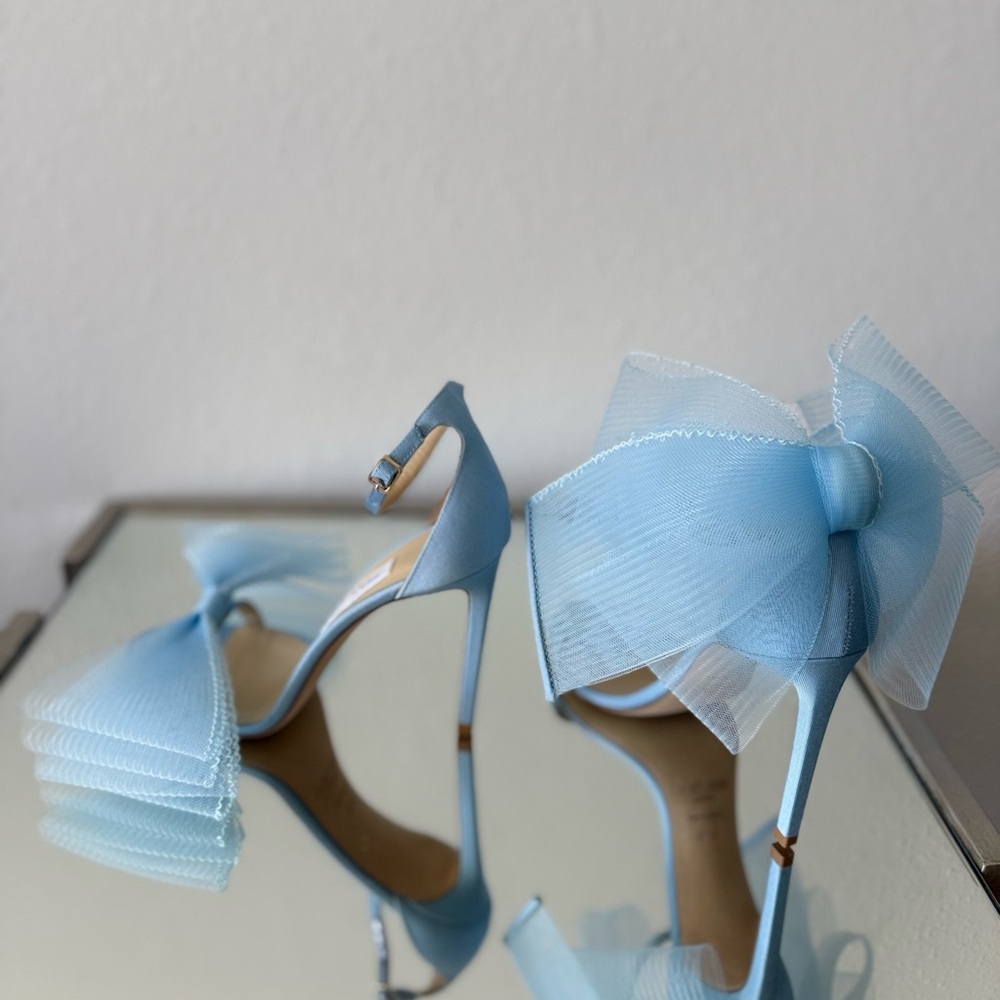 New Jimmy Choo Blue Aveline 100 Bow-trimmed Sandals $1,195 37.5 - Picture 8 of 13